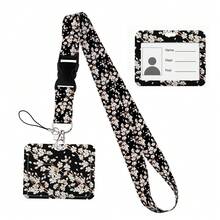 Flower Design Lanyard Business Credit Horizontal Card Holder Neck Strap Keychain Hang Rope ID Badge Holder Lariat Lasso Halloween Accessories Teachers Day Christmas Gift Ideas Bag Charms Car Friend Sister