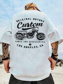 Men's Summer Round Neck Short Sleeve Casual T-Shirt, Letter Print, Graphic T-Shirt - 白色 - 查看 1