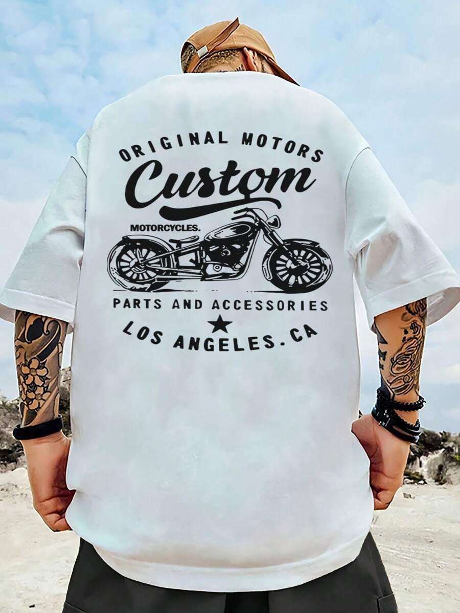 Men's Summer Round Neck Short Sleeve Casual T-Shirt, Letter Print, Graphic T-Shirt - 白色 - 查看 1