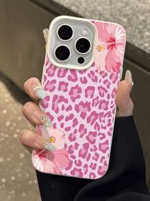 1 件简约粉色豹纹可爱豹纹荔枝纹防摔防滑软手机壳适用于苹果和手机防水防震防刮 - 彩色 - 查看 5