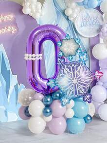 30 件/套冰雪公主主题派对装饰套装。32 英寸紫色数字 0-9 生日派对装饰气球，冰雪奇缘主题派对气球 - 梦幻紫色和蓝色铝箔气球（带雪花/冰晶图案）+ 12 英寸雪花印花透明气球，蓝色和紫色乳胶气球 - 适合冬季生日派对/梦幻主题派对/圣诞装饰、迎婴派对 - 紫色數字 - 查看 19