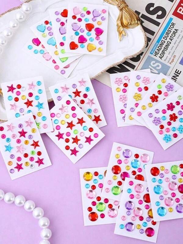 3pcs/5pcs/10pcs Colorful Multi-Specification Three-Dimensional Five-Pointed Star-Shaped Simulated Gemstone Face Diamond Stickers Diy Music Festival Y2k Masquerade Eye And Face Decoration Diamond Stickers,Easy Peel-Off, Suitable For Various Parties And Fun Events, Star-Shaped Decor Stickers, Holiday Party Gift Idea, Cute Star-Shaped Colorful DIY Stickers