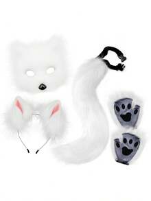 Four-Piece Multi-Color Fox Suit Cosplay Mask Headband Suit Party Stage Costume Suit Combination Halloween Fun Sexy Dress - 白色 - 查看 1