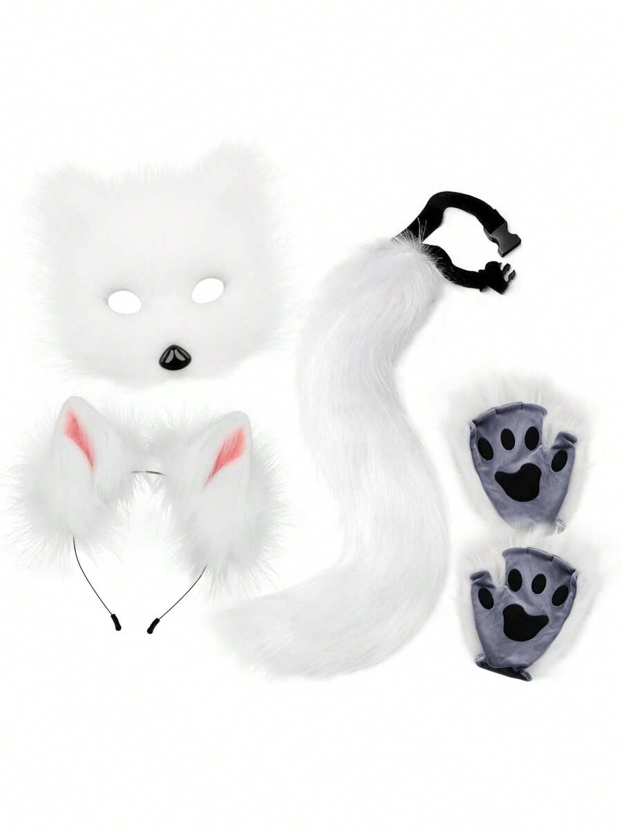 Four-Piece Multi-Color Fox Suit Cosplay Mask Headband Suit Party Stage Costume Suit Combination Halloween Fun Sexy Dress - 白色 - 查看 1