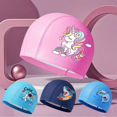 1 件装防水美人鱼图案粉色 PU 泳帽，适合游泳、潜水和海滩、海滩必需品、海滩配件、泳池浮球