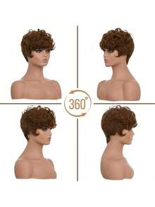 Black Short Pixie Cut Wigs For Black Women Short Wigs For Black Women Pixie Cut Curly Wig With Bangs Black Women Wigs - 棕色 - 查看 4