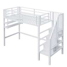 Sairedel Loft Bed 90x200 Cm With Storage Ladder & Shelves - White Children's Bed With Railing & Plenty Of Space For Dressing (Without Mattress) - Multifunctional Play & Sleeping Bed - 白色 - 查看 11