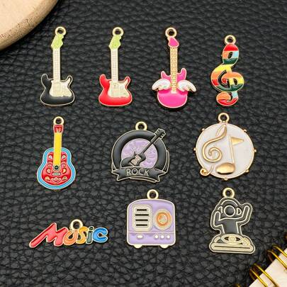 10pcs Fashion Enamel Music Series Guitar Note Charm Gold Plated Pendant For DIY Earring Necklace Bracelet Keychain Jewelry Making Craft Accessories