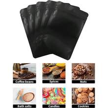 Ozchillon100pcs Black White Stand-Up Bags Matte Heat Seal Pouch Smell Proof Mylar Zipper Baggies Resealable Food Storage Packaging For Food,Coffee,Bean (Black, 12x20cm)