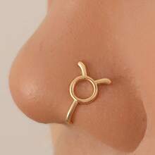 1pc Fashionable Minimalist Zodiac Decor Clip-On Fake Nose Ring, Suitable For Women Everyday Wear, Festival & Birthday Gift, No Piercing Required - Yellow Gold - View 3