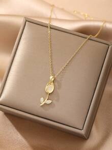 1 件不锈钢郁金香吊坠项链，创意设计，优雅复古时尚休闲，适合感恩节、圣诞节、日常穿着、派对、节日、礼物，实惠之选（OPP 袋包装盒仅供拍摄） - 金黃色 - 查看 6