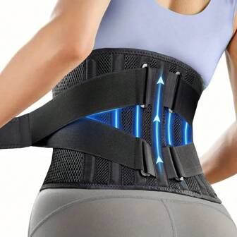 Soporte lumbar de malla de aire para hombres y mujeres - Cinturón de soporte lumbar ajustable con 6 varillas reforzadas, faja de cintura transpirable, diseño de doble correa para alivio de la parte baja de la espalda
