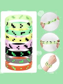 12 buc. Favoruri pentru petrecere cu tematică Pixel, brățări din silicon de dimensiuni mici, decorațiuni de ziua de naștere, cadouri pentru petrecere, pungi cu bunătăți minerit, cadouri pentru sala de clasă, cadou ideal pentru jucători de jocuri video pentru adulți, decorațiuni pentru petrecere de ziua de naștere, cadouri pentru petrecere, piñata miner, cadouri de Ziua Îndrăgostiților