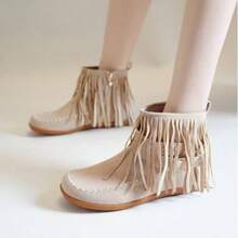 Tassel-Decorated Short Boots, Frosted Texture, Double Buckle Design, Suitable For Daily Travel, Casual Gatherings, Comfortable Heels, Easy To Match