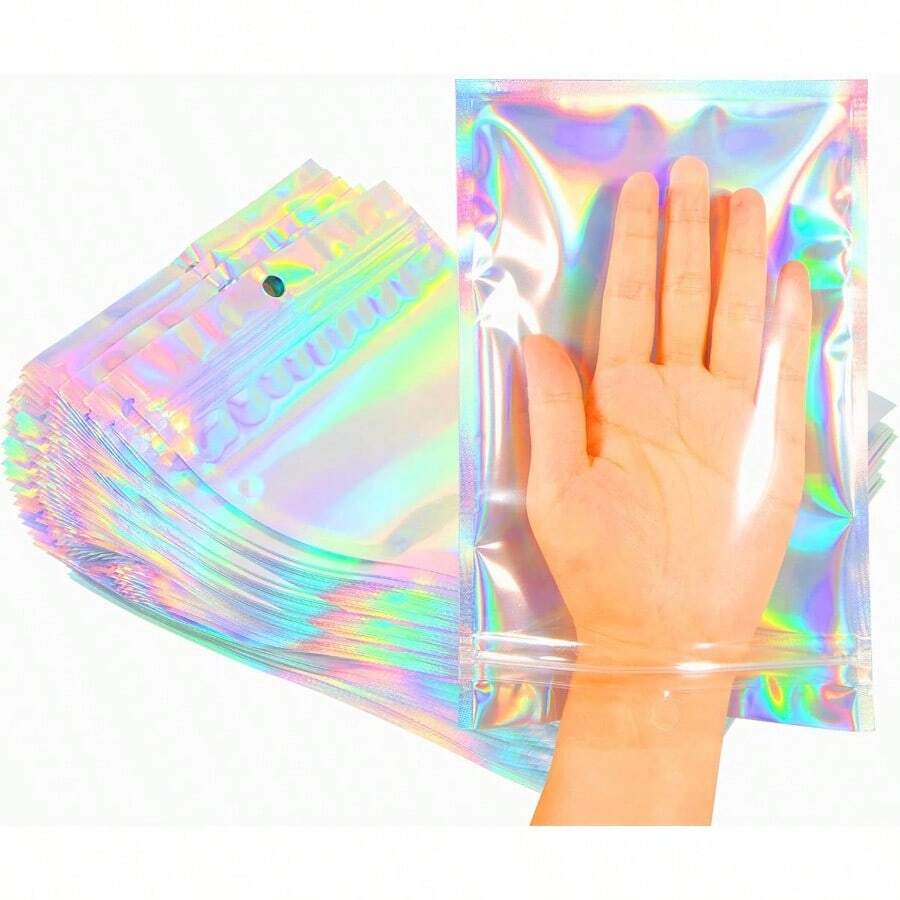 Smell Proof Bags And Resealable Foil Pouch Mylar Sample Bag Great For Party Favor Food Storage Holographic Color (50pcs6x9 Inch) - 50件-5.5x8英寸 - 查看 1