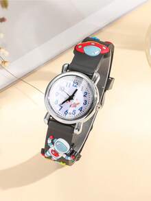 1pc Children's Astronaut & Flying Saucer Pattern Quartz Watch, Suitable For Daily Use Or As A Gift For Kids - Black - View 3