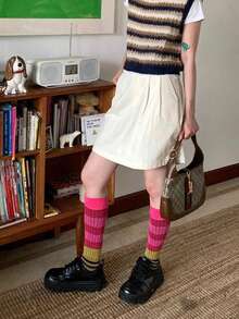 1 Paar/2 Paar Damen Farbblock gestreifte Kniestrümpfe, Retro-Ästhetik Socken, Mode Schlankheits-Socken für Frühling & Herbst, Y2K, gemütlich - Verschiedenfarbig - Übersicht 9