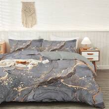 3pcs Soft Golden Marble Print Duvet Cover Set - Stylish And Comfortable Bedding For Bedroom And Dorm Room (Includes 1 Duvet Cover And 2 Pillowcase) - Multicolor - View 4