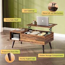 Rustic Style Furniture Table 39" Lift Top Coffee Table With Storage Shelf Hidden Compartment Living Room Center Table Small Dining Table Space-Saving Organizer - Nâu mộc mạc - Xem 3