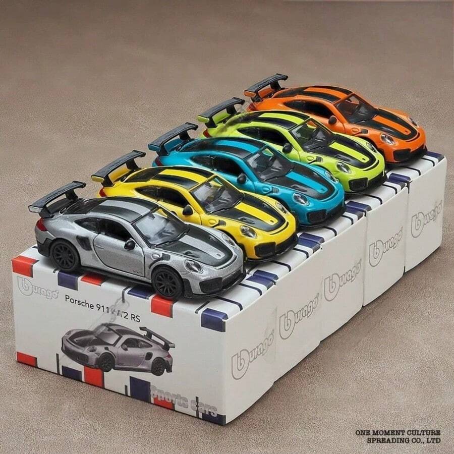 1 件 Burago 1:64 保时捷 GT2 RS 压铸模型车，迷你版，银灰色/黄色/橙色/蓝色/绿色可选，可打开车门，悬挂功能，驾驶平稳，逼真的复制品，适合男孩和女孩的玩具，成人收藏品，办公桌装饰，万圣节/圣诞节/生日礼物 - 彩色 - 查看 1