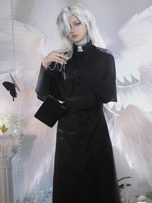 1 bộ trang phục linh mục/giáo sĩ thời trung cổ, trang phục tiệc Halloween/cosplay dành cho cả nam và nữ - màu đen - Xem 3