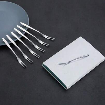 Stainless Steel Fruit Fork Two-Tooth Hotel Household Thickened Dessert Fork Fruit Stick Cake Mooncake Gift Fruit Fork