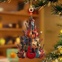 Rockin' Around The Guitar Christmas Tree Ornament,2D Flat Stacking Rock Guitar Christmas Tree Ornaments, Guitar Musical Instrument Ornament Gift