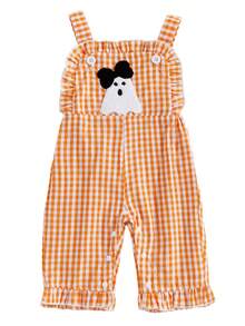 Baby Girl Halloween Outfit Toddler Ghost Romper Sleeveless One Piece Jumpsuit Infant Fall Clothe Suspender Pants - 橘色 - 查看 4