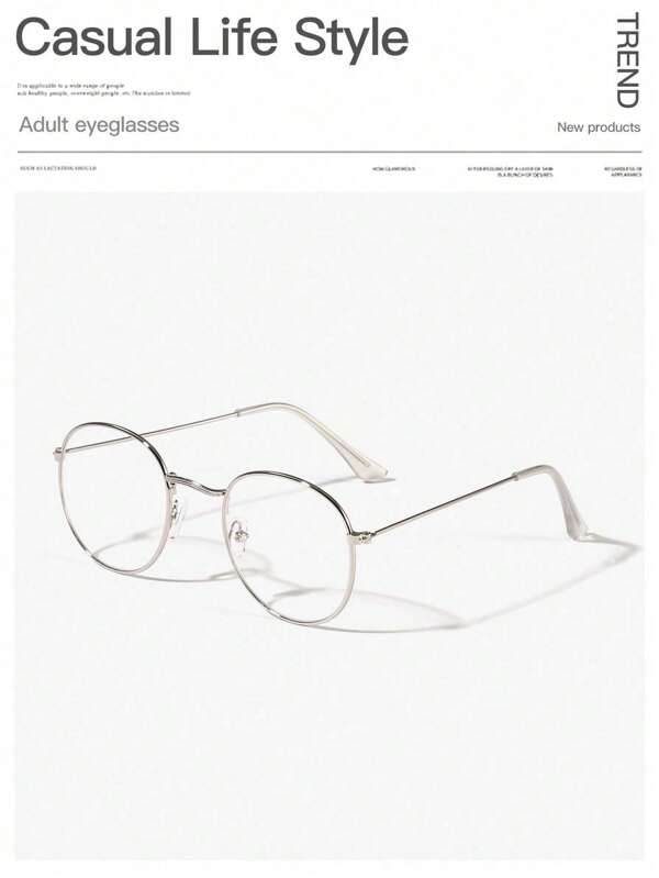 1 PC Men's Metal Anti-Blue Light Glasses Round Frame Fashion Flat Glasses Suitable For Daily Reading And Y2k Accessories