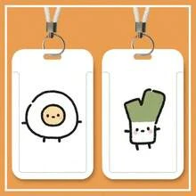 Conjunto de llavero integrado de protección de identificación para estudiantes, con diseño lindo de pareja, campus y Kaka, para tarjeta de comida, autobús y metro - Funda de cuerda de cuero - Ver 3