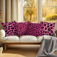 4pcs Pink Leopard Print Pillow Covers, Single-Sided Printed Cushion Covers, Suitable For Living Room, Bedroom, Home Decor, All Season - Multicolor - View 10