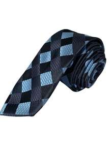 top ties Gravata Xadrez Slim Luxo Premium Masculina Estampada Cores - Azul Empoeirado - Visão 5