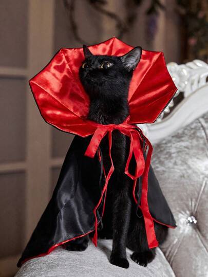 1pc Gothic Style Red & Black Contrast Pet Vampire Cape Costume Halloween Halloween Costumes