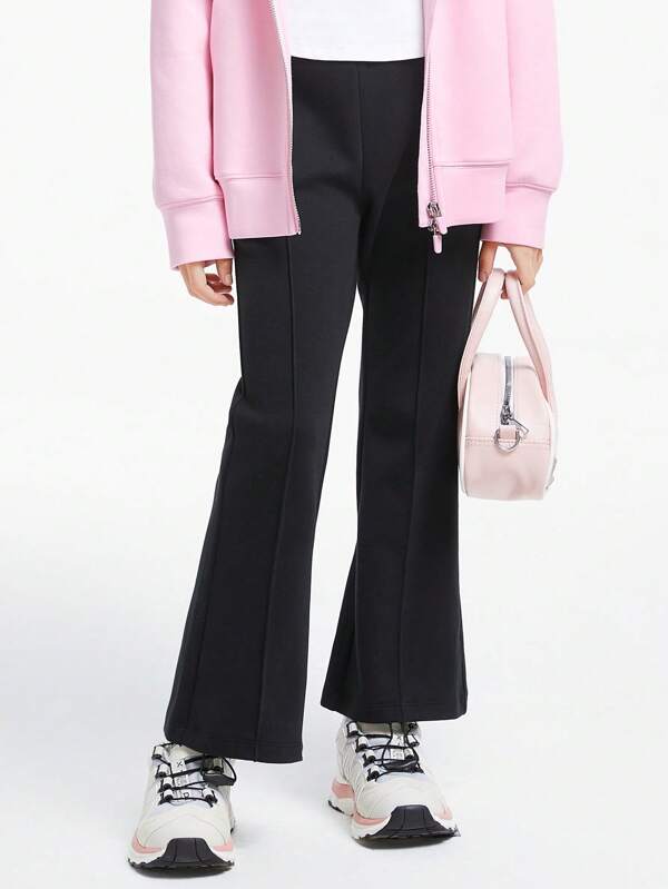 Annil Children's Clothing, Girls, Middle-Aged Children, Teenagers, Full-Waisted Knitted Single Pants, Front Middle Toothpick Pleated Slightly Flared Pants, Making Them Look Taller And Slimmer, Autumn