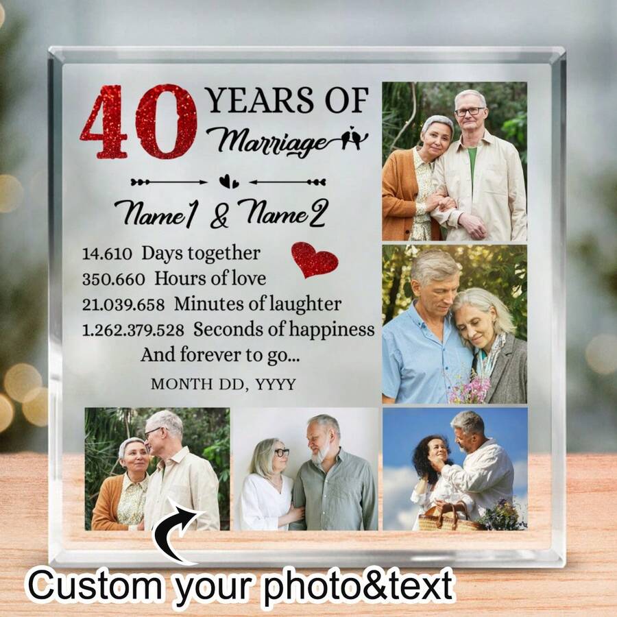 结婚 40 周年个性化照片亚克力块、父母 40 周年纪念牌匾、红宝石周年纪念礼物、结婚周年礼物、送给妻子或丈夫的礼物 - 适合每个人的最佳个性化礼物。 - 40週年紀念卡磚 - 查看 1