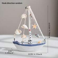 1pc Wooden Sailboat Ornament Nautical Beach Coastal Style Decoration With Seashell Net Lighthouse Starfish Seagull Wheel Random Design Mini Boat Figurine For Home Shelf Desktop Tabletop Bathroom Decor Gift - Multicolor - View 16