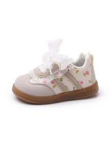 1 Pair Floral Lace Cute Baby Sneakers, Patchwork Soft Bottom Lightweight Casual Shoes For Girls
