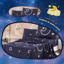 Conjunto de Sabanas Infantiles Individual 100x200cm | Pack 4 Piezas: Sabana Ajustable, Plana, Funda de Almohada + Cojín Decorativo | Estampado Colorido Infantil Suave y Caliente | Ideal para Cuna, Camita o Cama Infantil | Confort y Estilo para Niños - 04 negro - Ver 5