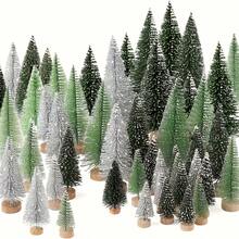 20pcs Mini Christmas Trees - Artifeial Plastic Christmas Trees With Wooden Bases, Classic Green 8 White Snowy Pine Design For Holiday Decor Party, Home, Tabletop Crafts Christmas Decorations(10/20pcs)