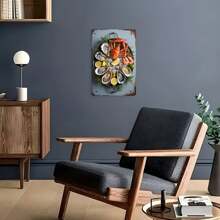 1pcs Seafood Oyster Crab Shrimp  Tin Sign Vintage Seafood Market Metal Sign Print Suitable For Room Bathroom Cave Bar Cafe Garage Garden And Outdoor Decoration 8X12 Inch - 鏽棕色 - 查看 5