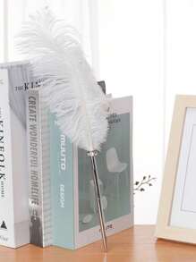 1pc Retro Feather Pen, Soft & Fluffy Wedding Signature Feather Pen, Western Style Wedding Guest Book Signing Pen, Suitable For Office, Wedding, Bride Party Supplies