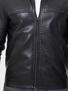Men's Sports PU Leather Jacket, Zipper Pockets, Lapel Collar Top Outerwear, Couple Style Racing Motorcycle Casual