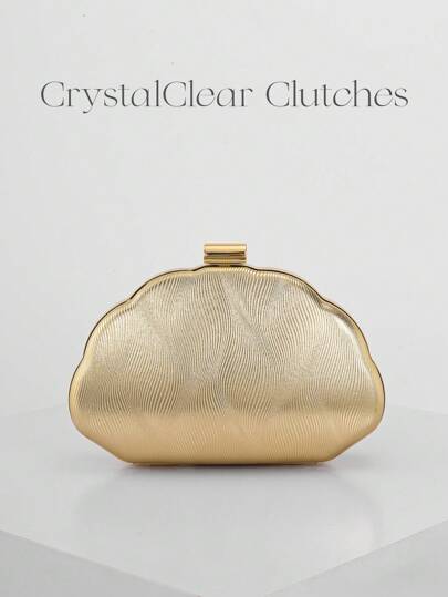 Women's Minimalist Shell Shaped Luxury Leather Clutch Bag, Elegant & Charming Evening Dress Purse, Sparkling Night Out Handbag For Formal Party, Romantic Wedding Clutch With Detachable Chain, Party Bags,Perfect For Party Wedding Prom Dinner/Banquet Matching With Holiday Party Dress Evening Dress & Sequin Dress ,Wedding