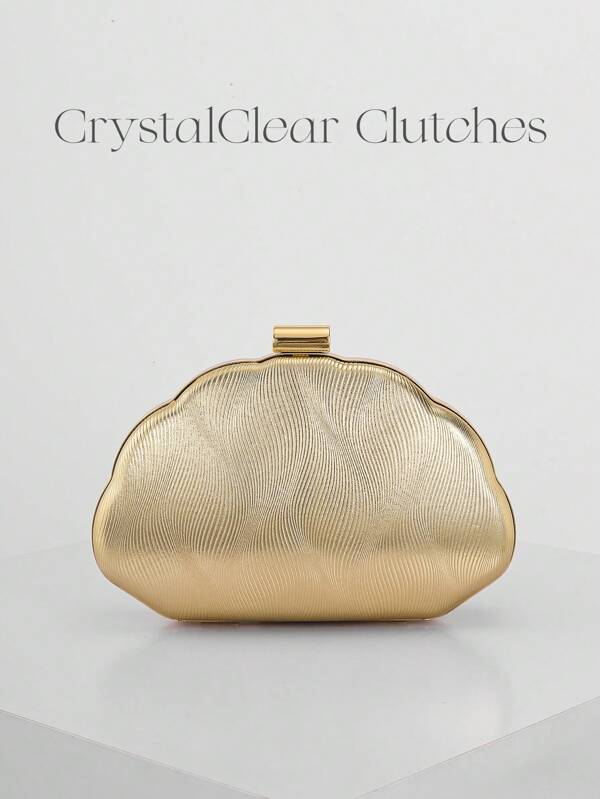 Bolsa Clutch Feminina Minimalista Em Formato De Concha, De Luxo, Elegante E Charmosa Para Vestido De Noite, Bolsa Brilhante Para Saídas À Noite, Para Festas Formais, Bolsa Clutch Romântica Para Casamento Com Corrente Removível