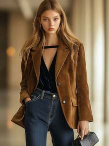 Women's Velvet Blazer , Classic Lapel Collar Double-Breasted Hollow Neck Design , Urban Chic Mix And Match Commuter , Suitable For Business Office Bar Party Fashion Street Photography