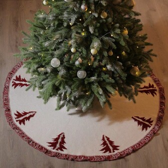 48-Inch Large Red & White 3D Knitted Christmas Tree Skirt, Vintage Ruffle Plush Thick Knitted Christmas Tree Mat For Holiday Party Indoor Decor (Red, 48-Inch Diameter), Suitable For Christmas, Holiday, Party Home Decor Christmas Decorations Room Decor Winter