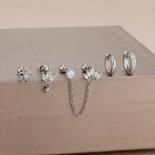 5 件双链长流苏耳环女套装，韩国 18K 镀金不锈钢和铜，锆石吊坠耳环穿孔珠宝 - 5pcs Earrings set - 查看 16