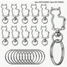 10/20 Peças Chaveiro em Formato de Gato de Liga Metálica com Argola - Acessório de Joia DIY, Chaveiro Giratório, Chaveiro com Mola