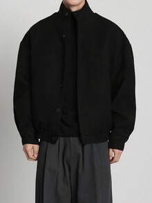 男士优质羊毛混纺立领夹克，时尚休闲外套，秋冬