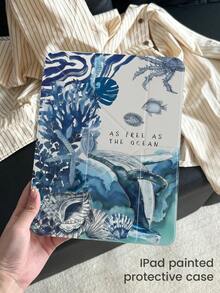 The Beautiful And Cute Cartoon Marine Animals, Whales, Sharks, Starfish, Shells And Seahorses, With Double-Sided Painted Acrylic Transparent Crystal Back Cover, Are Shockproof And Suitable For IPad 7th Generation, 8th Generation (10.2 Inches) And 10th Generation. It Has A Built-In Pen Slot And Supports Sleep And Wake-Up Functions/Multiple Folding Stand Methods. These Are Festival Gifts And New Year Gifts